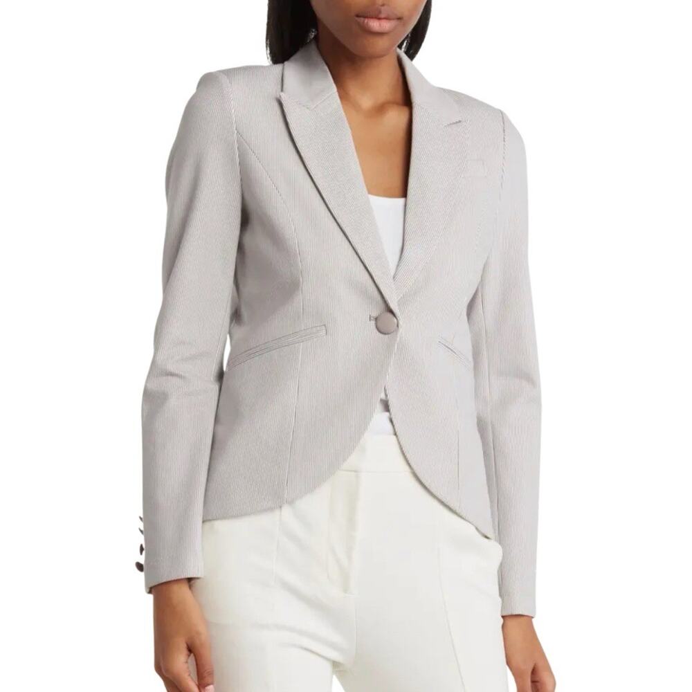 Amanda & Chelsea Ponte Pinstripe Cutaway Blazer Jacket Womens M Medium Gray